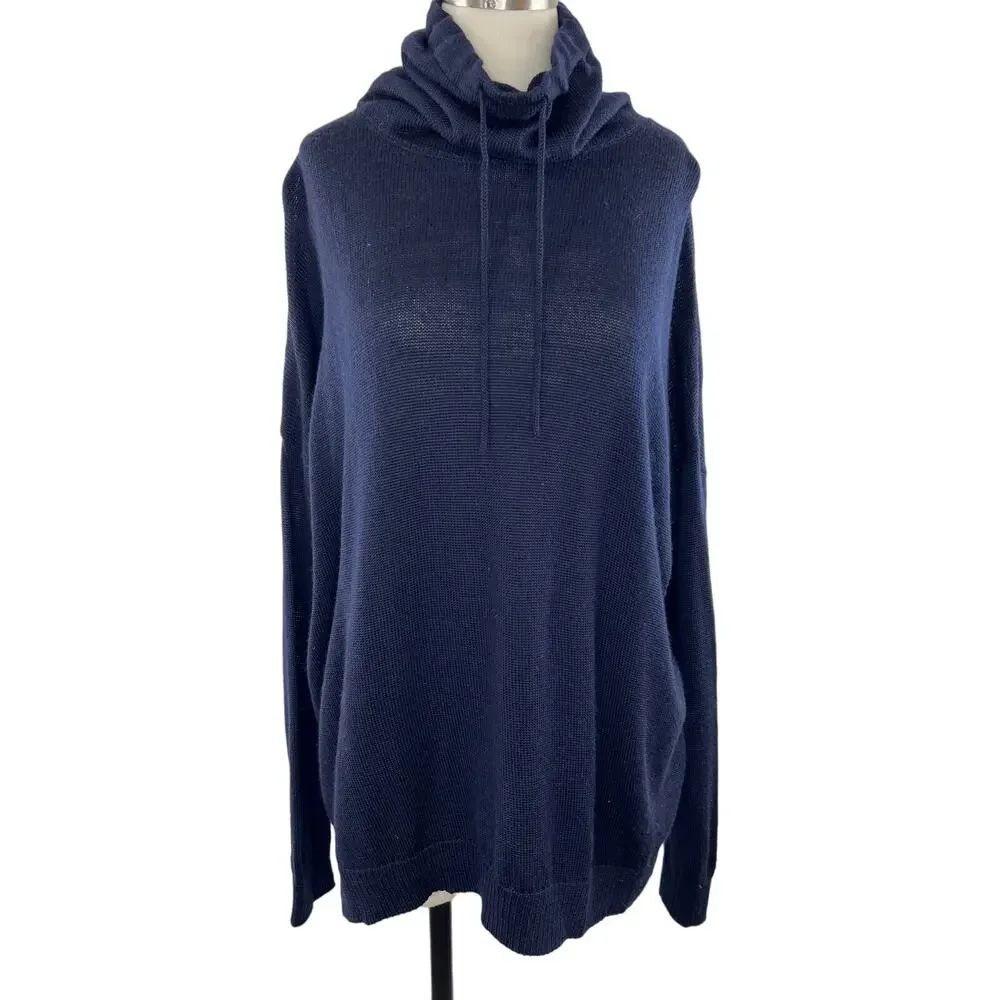 Icebreaker NOVA Navy Blue Drawstring Cowl Neck Merino Wool Sweat Sweater S Small